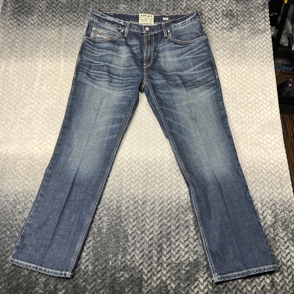 Ariat Jeans 38x32 M4 Low Rise Boot Cut Work Jeans Denim Med Wash EUC